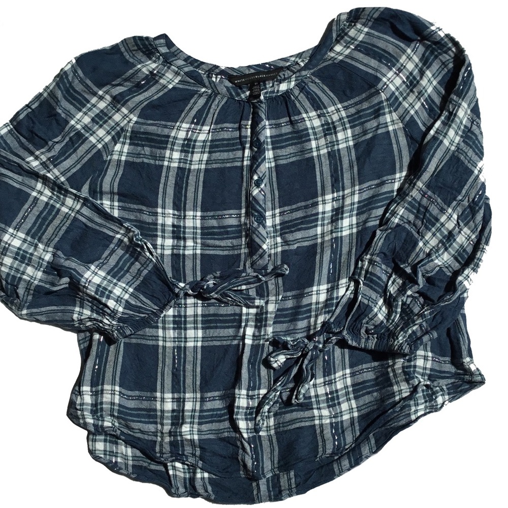 White House Black Market Tie Cuff Plaid Shirt